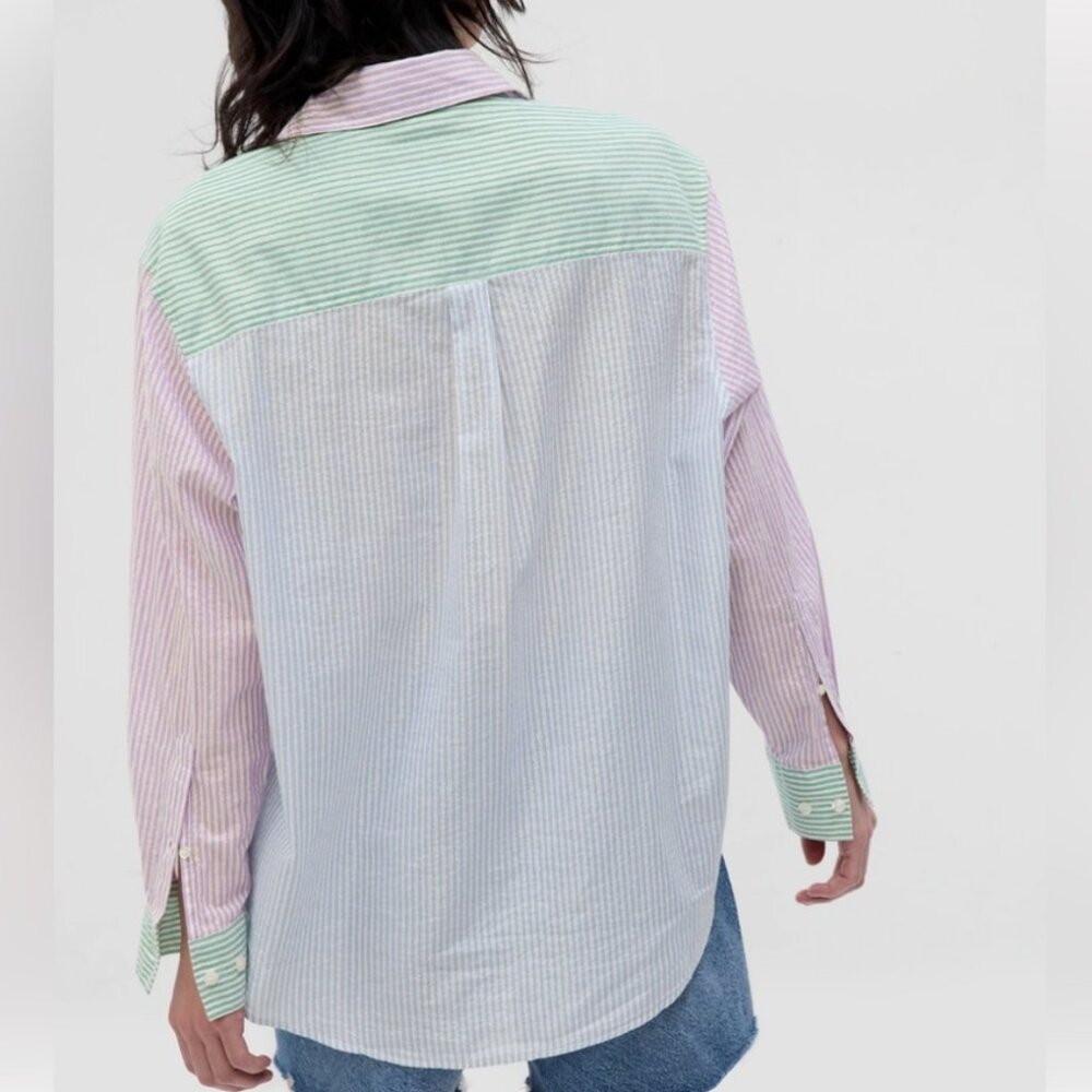 GAP Metallic Mixed Stripe Oversized Button Up Big… - image 13